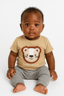 Beige Tiger Applique Tshirt Nawao.com