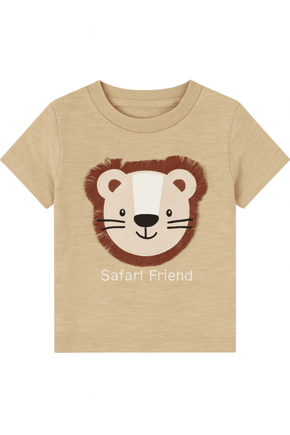 Beige Tiger Applique Tshirt Nawao.com