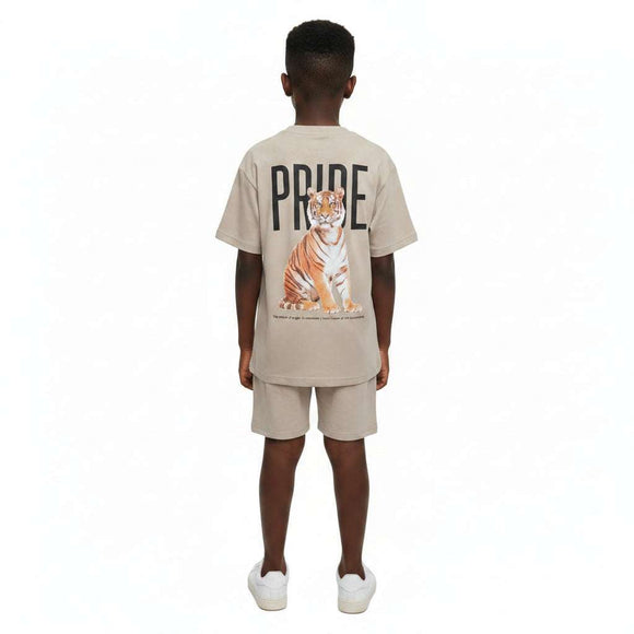 Beige Tiger Pride Oversize Casual Set Beige Nawao.com