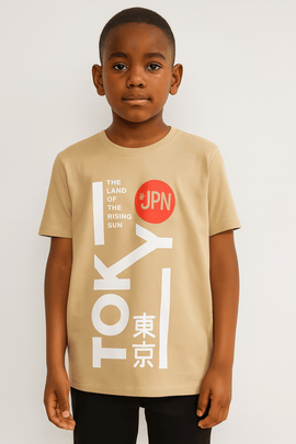 Beige Tokyo Short Sleeve Graphic Tee Nawao.com