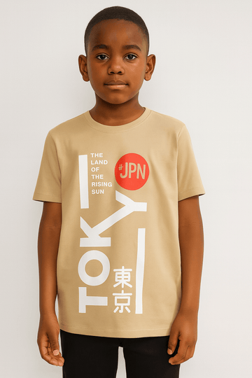 Beige Tokyo Short Sleeve Graphic Tee Nawao.com