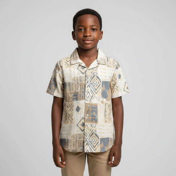 Beige Tribal Aop Shirt Beige 8 9 Years Nawao.com