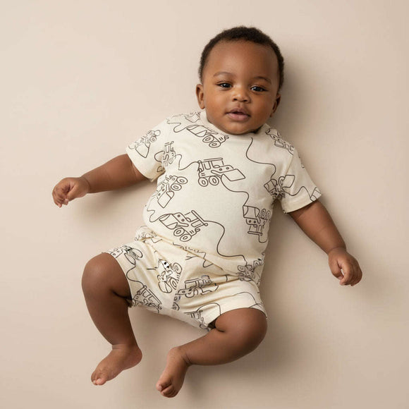 Beige Truck Printed Sho5Rts 2Pk Pjs Beige Nawao.com