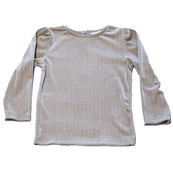 Beige Velour Puff Full Sleeve  Blouse Nawao.com