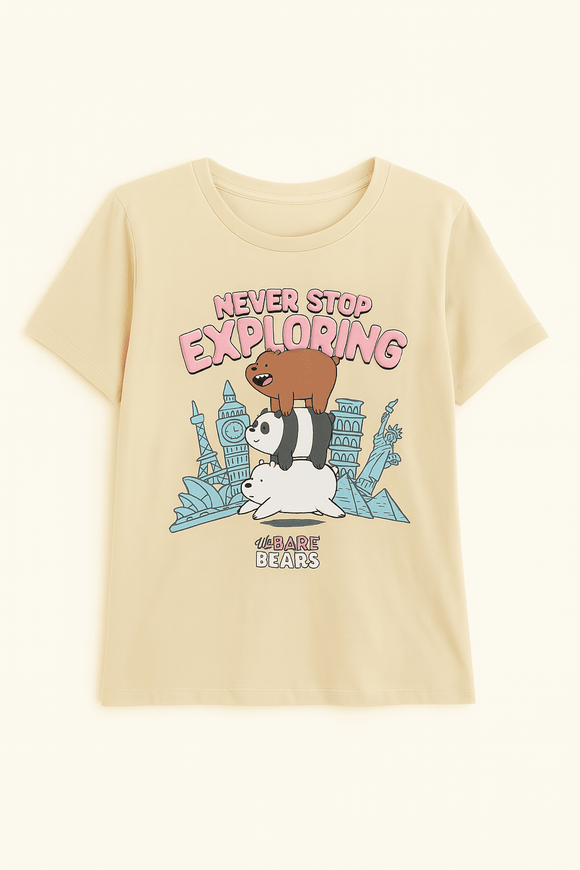 Beige We Bare Bears Printed T Shirt Beige Nawao.com