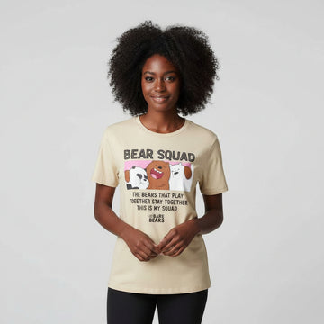 Beige We Bare Bears Printed T Shirt Nawao.com