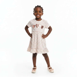 Beige   White Stripe Sequiens Hearts S S Dress  Beige Nawao.com