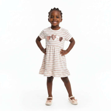 Beige   White Stripe Sequiens Hearts S S Dress  Beige Nawao.com