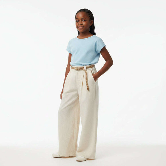 Beige Wideleg Pants W  Belt Beige 13 14 Years Nawao.com
