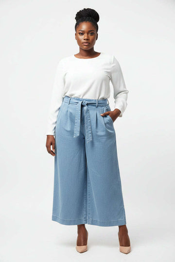 Belted Wideleg Jeans Blue Nawao.com
