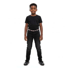 Black 5 Pocket Knit Denim Belted Jeans Black Nawao.com