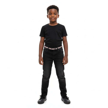 Black 5 Pocket Knit Denim Belted Jeans Black Nawao.com