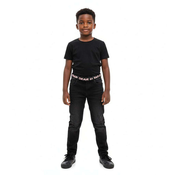 Black 5 Pocket Knit Denim Belted Jeans Black Nawao.com