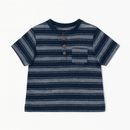 Black And Grey Striped Henley Pique Tshirt Nawao.com