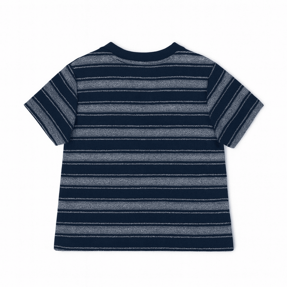Black And Grey Striped Henley Pique Tshirt Nawao.com