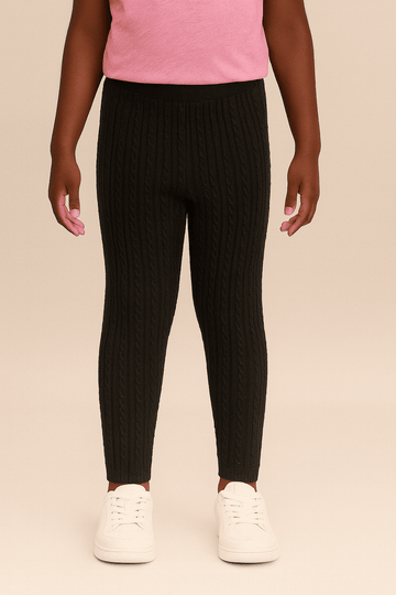 Black Cable Knit Leggings Nawao.com