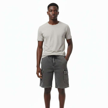 Black Cargo Knit Denim Shorts Nawao.com