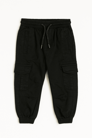 Black Cargo Pocket Ealsticated Waist Jogger Black Nawao.com
