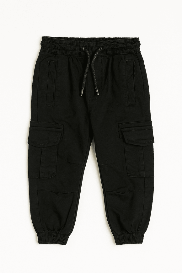 Black Cargo Pocket Ealsticated Waist Jogger Black Nawao.com