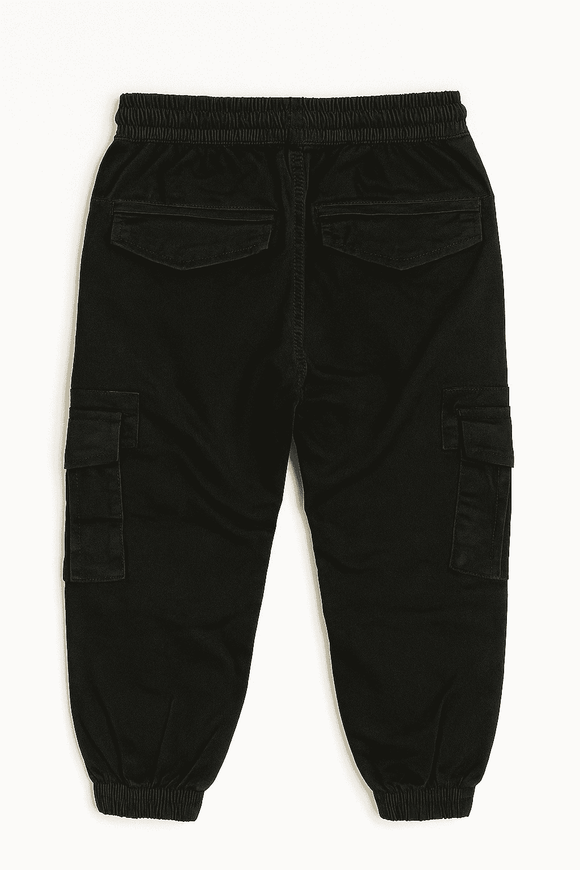 Black Cargo Pocket Ealsticated Waist Jogger Black Nawao.com