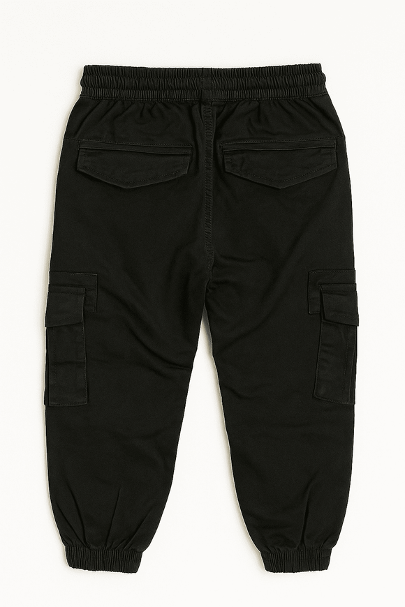 Black Cargo Pocket Ealsticated Waist Jogger Black Nawao.com
