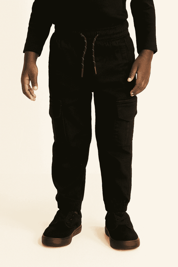 Black Cargo Pocket Ealsticated Waist Jogger Black Nawao.com