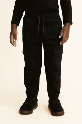 Black Cargo Pocket Ealsticated Waist Jogger Black Nawao.com
