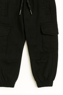 Black Cargo Pocket Ealsticated Waist Jogger Black Nawao.com
