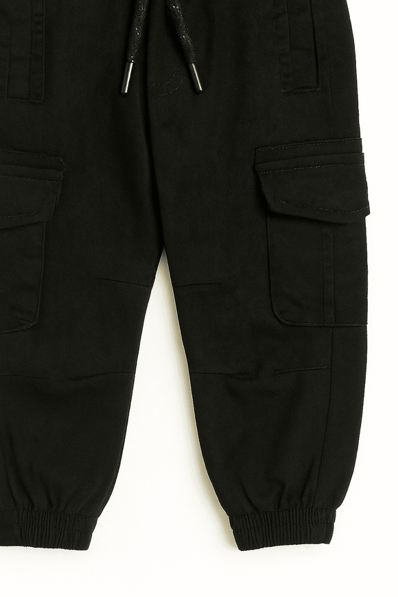 Black Cargo Pocket Ealsticated Waist Jogger Black Nawao.com