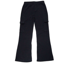 Black Cargo Pocket Flared Hem Twill Pants Nawao.com