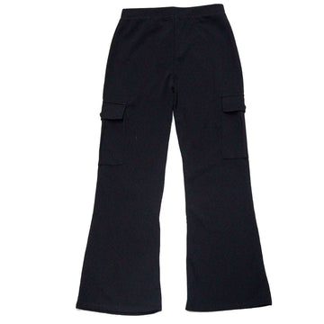 Black Cargo Pocket Flared Hem Twill Pants Nawao.com