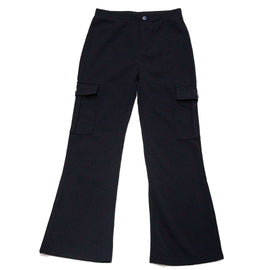 Black Cargo Pocket Flared Hem Twill Pants Nawao.com
