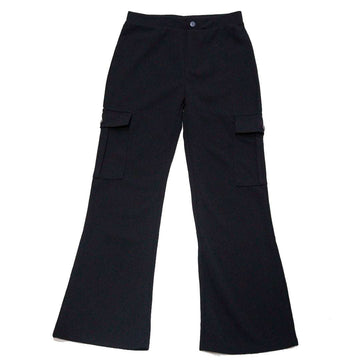 Black Cargo Pocket Flared Hem Twill Pants Nawao.com