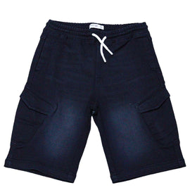 Black Cargo Pocket Pullon Knit Denim Shorts Nawao.com