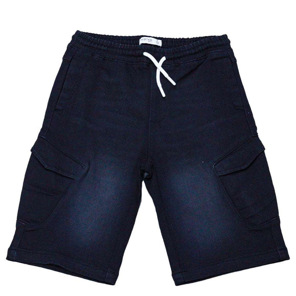 Black Cargo Pocket Pullon Knit Denim Shorts Nawao.com