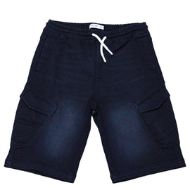 Black Cargo Pocket Pullon Knit Denim Shorts Nawao.com