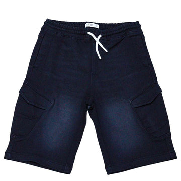 Black Cargo Pocket Pullon Knit Denim Shorts Nawao.com