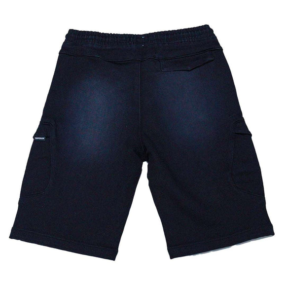 Black Cargo Pocket Pullon Knit Denim Shorts Nawao.com