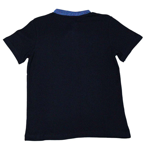 Black Chambray Mandarin Collar Polo Nawao.com