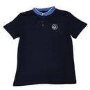 Black Chambray Mandarin Collar Polo Nawao.com