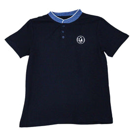 Black Chambray Mandarin Collar Polo Nawao.com