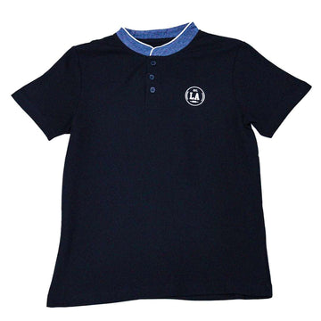 Black Chambray Mandarin Collar Polo Nawao.com