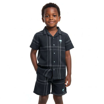 Black Check Jacquard Shirt And Shorts Set Black Nawao.com