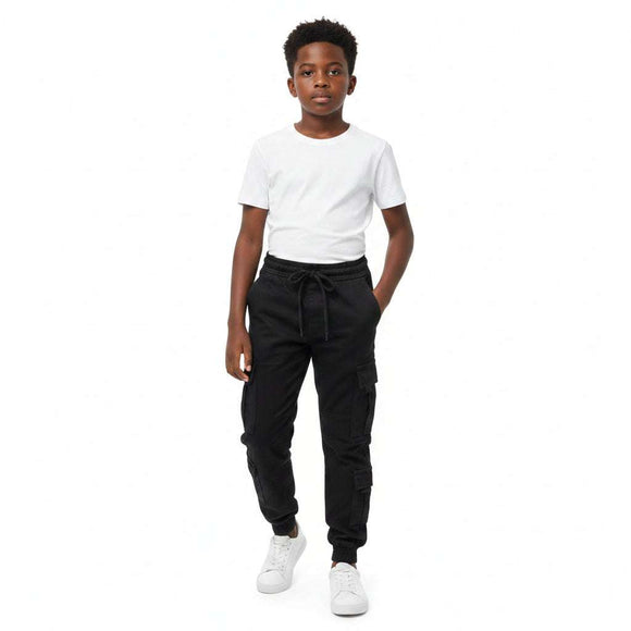 Black Coloured Knitted Denim Fashion Cargo Pocket Jogger Black Nawao.com