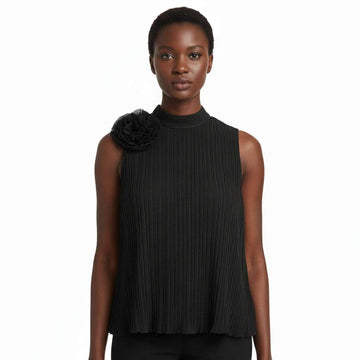 Black Corsage Sleevless Blouse Nawao.com