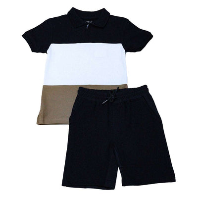 Black Cut N Sew Zip Placket Polo With Shorts Set Black 6 7 Years Nawao.com