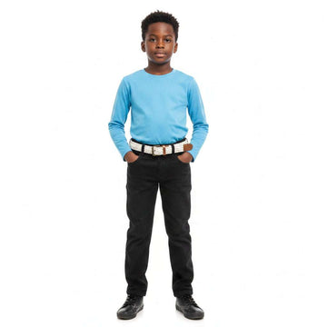 Black Dobby Fabric Belted Trouser Black Nawao.com