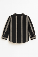 Black Dobby Long Sleeve Mandarin Collar Shirt Nawao.com