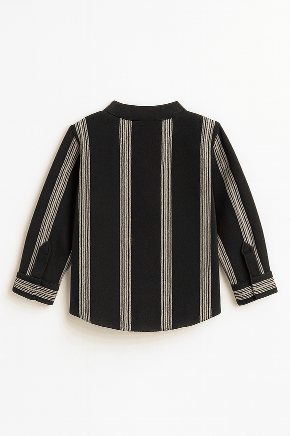 Black Dobby Long Sleeve Mandarin Collar Shirt Nawao.com