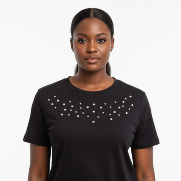 Black Embellished T Shirt Nawao.com